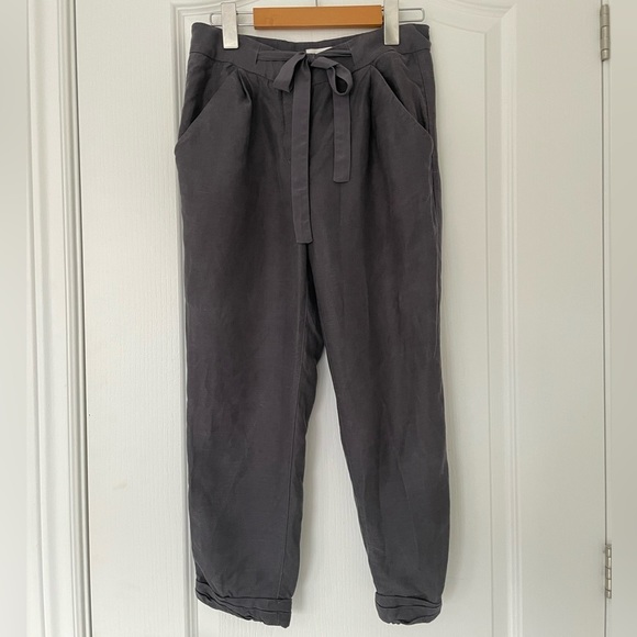 ARITZIA Wilfred Allant Pant Cropped linen pant charcoal grey size 0 tie front - Picture 2 of 9